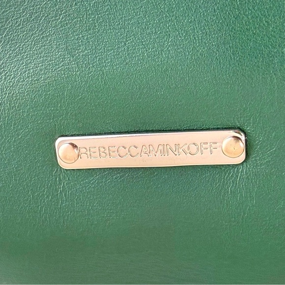 REBECCA MINKOFF BLACK GREEN LEATHER TAN SUEDE FRONT POCKET SIDE ZIPPERS PURSE - Picture 11 of 12